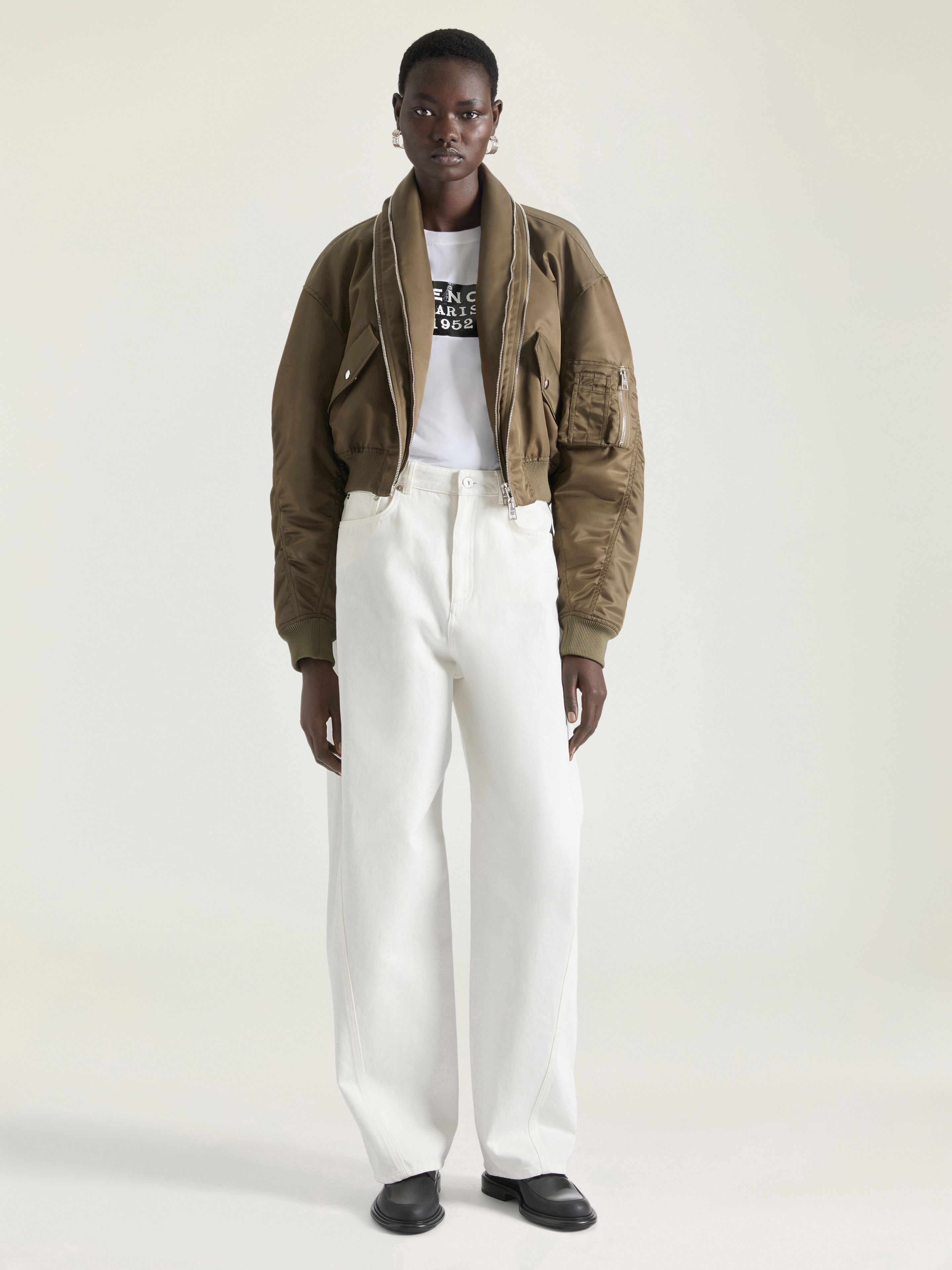 Bomber con collo a scialle con cerniera